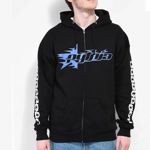 Pythia Other - ‼️SOLD-Pythia Black Graphic Zip Drawstring Hoodie with Star Logo